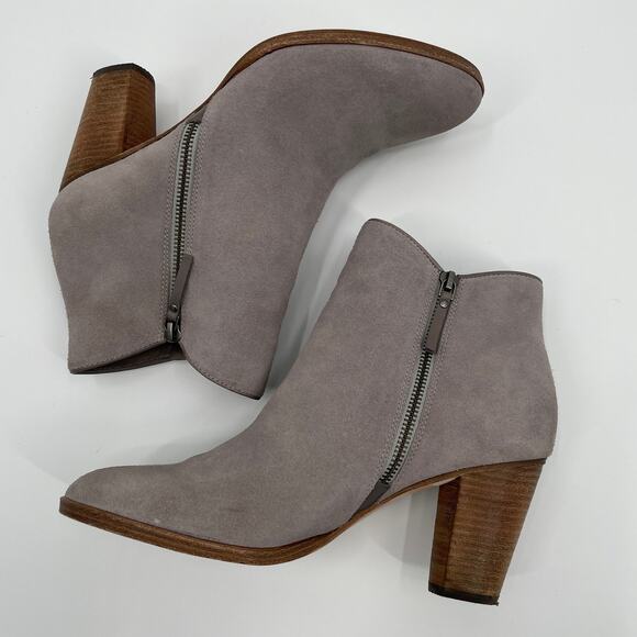 COLE HAAN Hayes Ankle Boots SZ 10.5 Taupe Suede Side Zip Stacked Heel Booties - Picture 4 of 9
